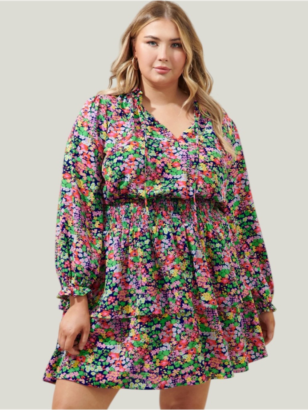 Sugarlips Plus Size Mountain Spring Starla Smocked Tiered Mini Dress, Size 3X